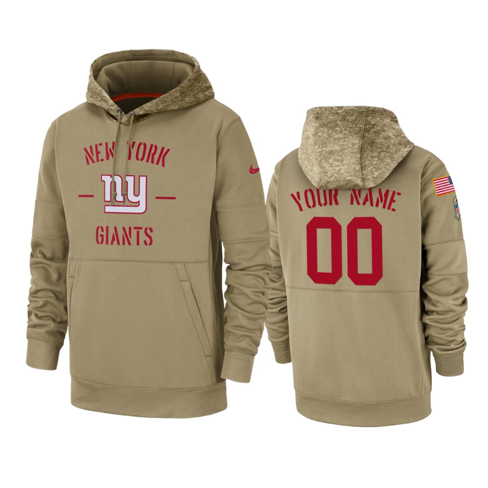 Men's New York Giants Customized Tan 2019 Salute to Service Sideline Therma Pullover Hoodie